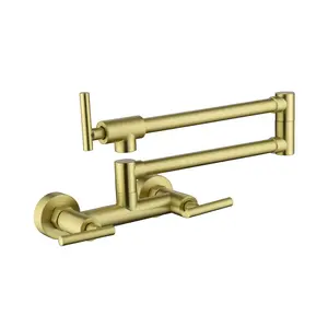 Brass Pot Filler Faucet - Corrosion-Proof, Free-Swinging, 3-Handle Commercial Plumbing Valve for Pot Filling Needs