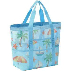 Mesh Beach Bags for Family - Women Beach Tote Bag for Toys, Towels, Travel Vacation Cruise Essentials