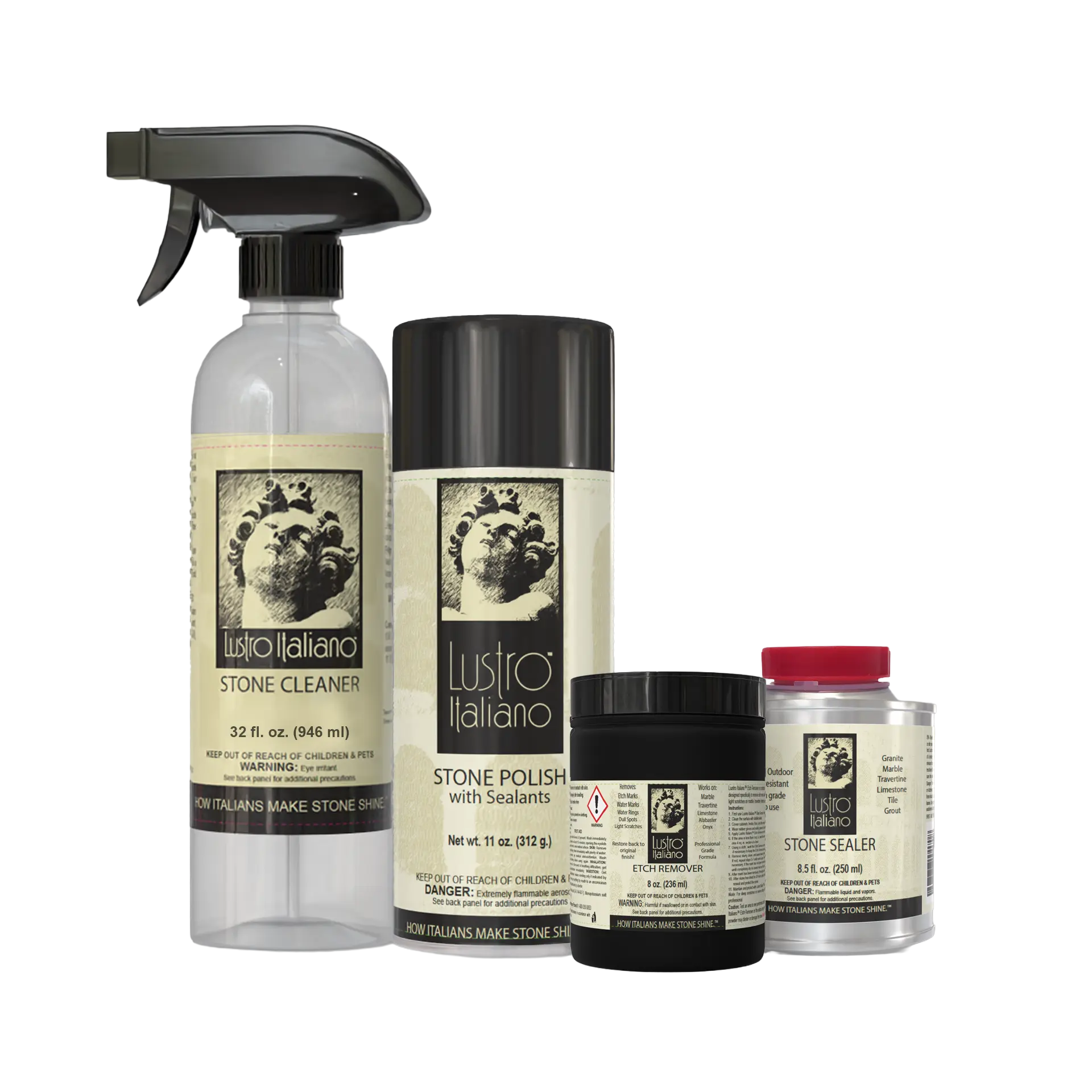 Lustro Italiano Professional Marble Etch Remover Kit — Remove Etch Marks, Restore Polish & Reseal Marble