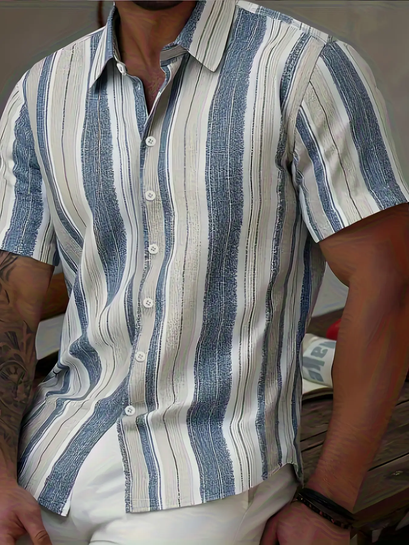 Men's Striped Short-Sleeve Shirt, Casual Button-Down & Collar Design, Summer Beach Shirt, Hawaiian Style, Loose-Fit, for Beach, Party & Daily Wear, Multiple Colors