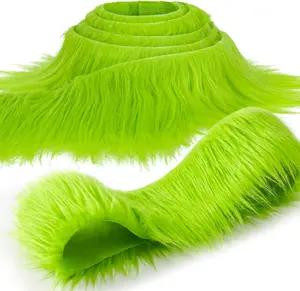 Sukh Shaggy Faux Fur Fabric - 2 X 60 Inch Green Faux Fur Trim Precut Fabric Strips Soft Plush Patches for Fuzzy Craft Christmas Tree Trim Gnome Beard Cosplay Costume (1) YM-Fur-Green