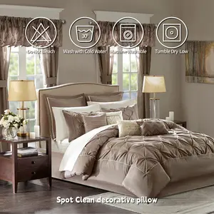 Madison Park Room in a Bag Imitation Silk Comforter Set - Luxe Diamond Tufting All Season Bedding, Matching Curtains, Decorative Pillows, 24 Piece