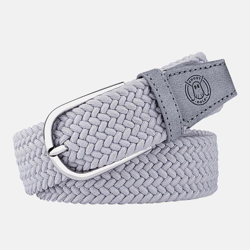 DUSTIN Grey Braided Belt with Steel Buckle & Leather Tail, Stretch-Fit, 1.4" Width