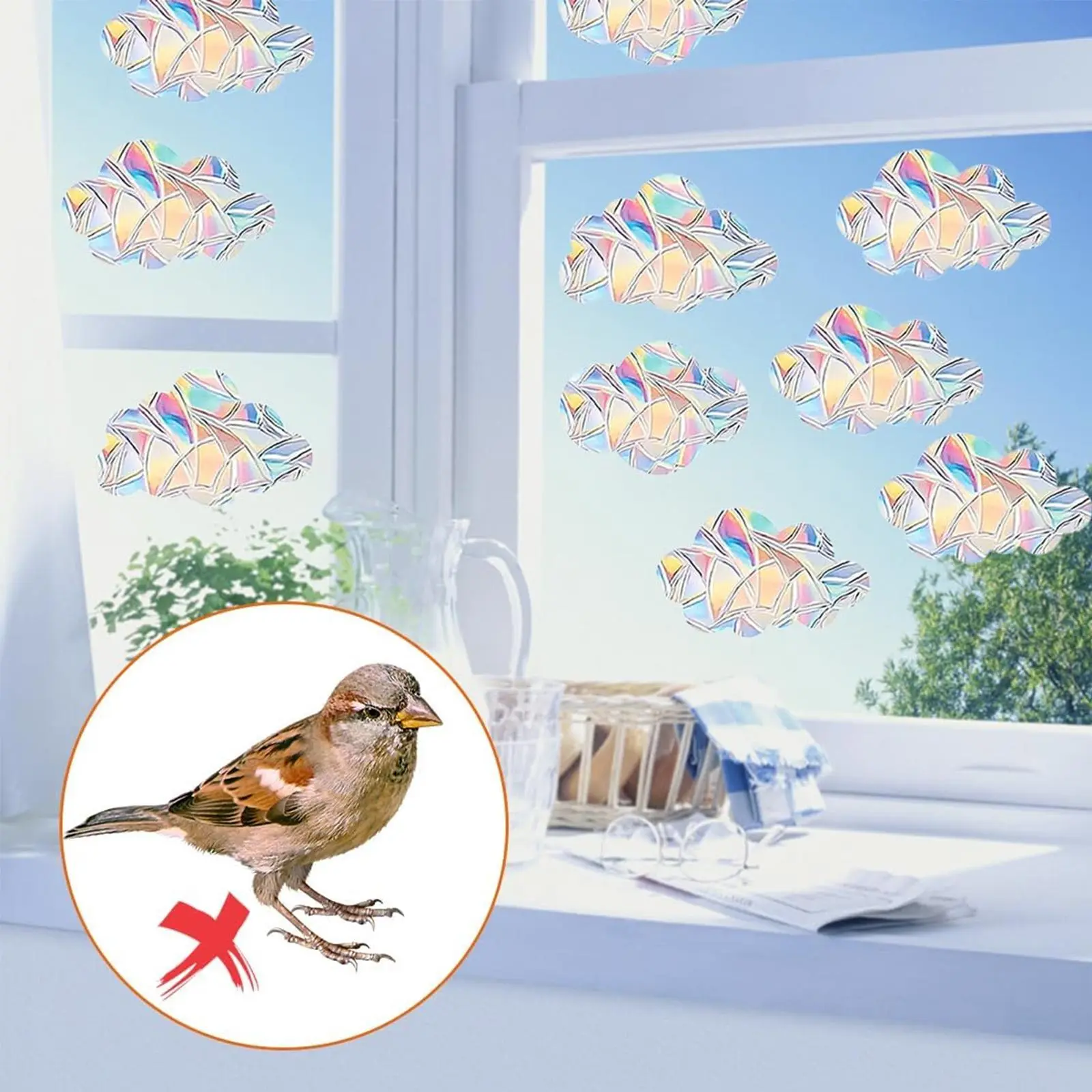 8 Pcs Capture Sunshine Rainbow Stickers(NO LIGHT IS CLEAR), Birds Scare Window Stickers, Glass Door & Window Stunning Cloud Stickers, Summer Home Decorative Sticker