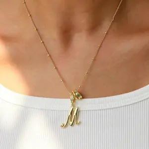 Brand new 18K gold plated high polished calligraphy pendant necklace with 26 English letters, fashion jewelry