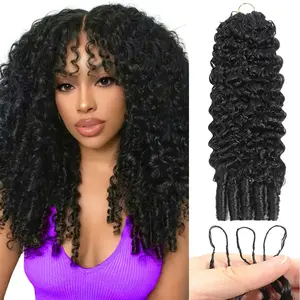 Human Hair Extensions for Women, Burmese Curly Knotless Feather Crochet Braids, Lightweight & Heat Resistant with Invisible Knots, Natural Black, 50 Strands 60g, Hair Braids