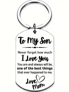 1pc A Stainless Steel Keychain, An Inspirational Gift From A Mother To Her Son, A Love Note Engraved With "To My Son", An Oval With A Monogram Motif, Men's Keyring Chain, Perfect For Birthdays, Graduations, Valentine's Day Gifts, Inspiring Gift