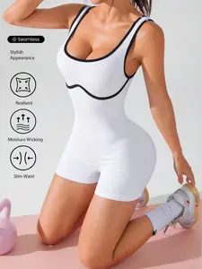 Camisole Jumpsuit Backless Bodycon Slim Fit Stretch Fabric Lightweight Breathable Comfortable Workout Yoga Pilates Gym Activewear One Piece Women Fitness Outfit