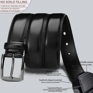 2024 New Men Belts High Quality Genuine Leather LONG Large Pin Buckle Metal Automatic Buckle Fashion Designer 125cm Plus Size Thicker Flat Edge Durable Double Durability Sandwich Shaped Material