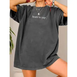 Women'S Casual Crew Neck T-Shirt with "Born to Yap" Lettering - 100% Polyester Knit Fabric, Regular Length, All-Season Comfort Fit