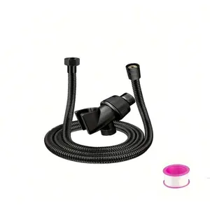 Shower Head Holder Arm Adapter Bracket Fixed Base, Round Shape Pole Mount Bathroom Accessories, Includes Shower Hose, Non-Electric