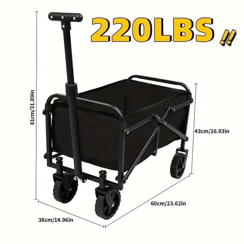 Heavy Duty Foldable Utility Wagon Cart 220 lbs Capacity Portable Collapsible Outdoor Beach Garden Trolley with 360° All Terrain Wheels Side Pockets for Camping Sports Lawn Yard Gear
