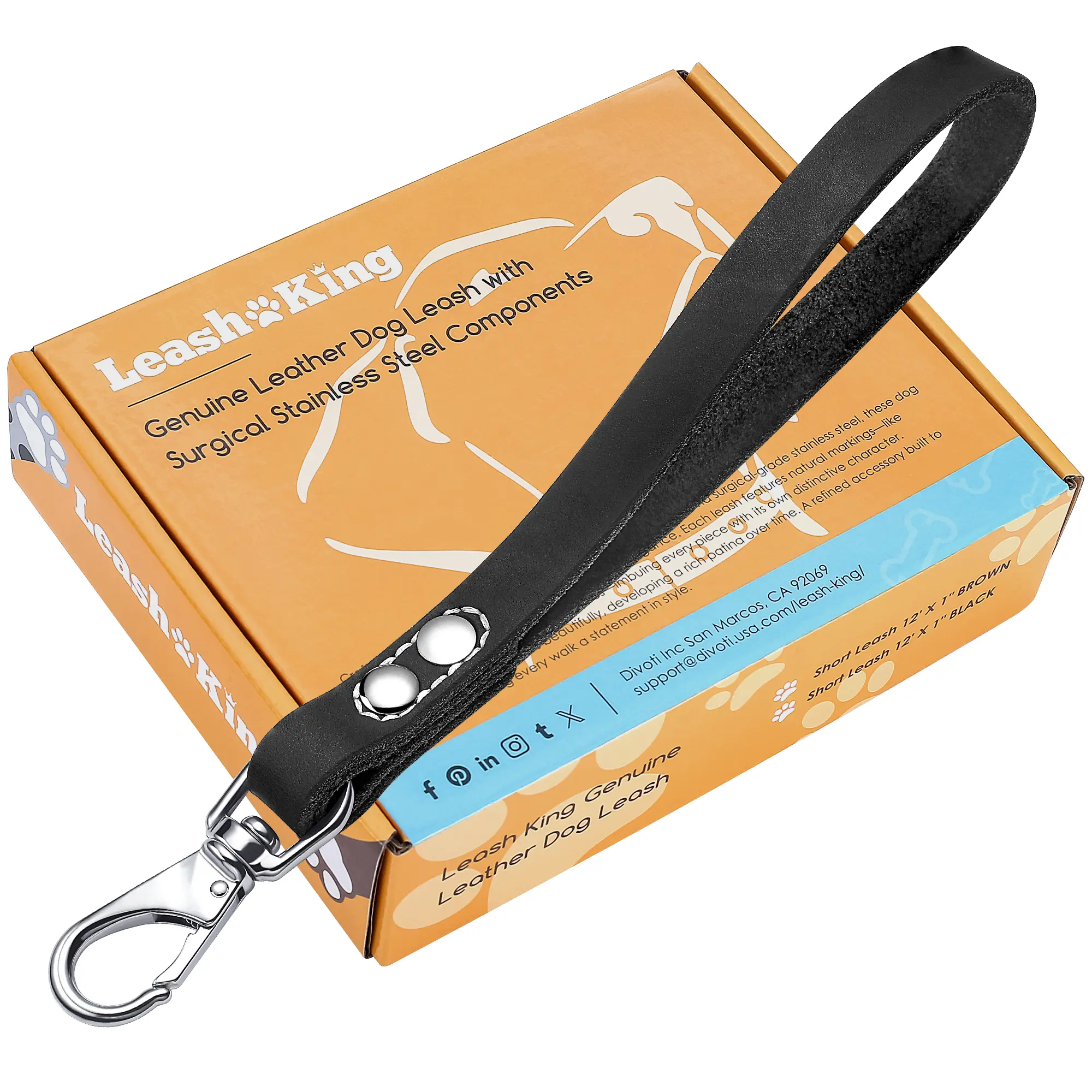 Leash King Genuine Leather Short Traffic Dog Leash - 12" x 1" | Heavy-Duty, Soft & Strong Lead for Large & Medium Breeds | Perfect for Walking, Training, Hiking & Running