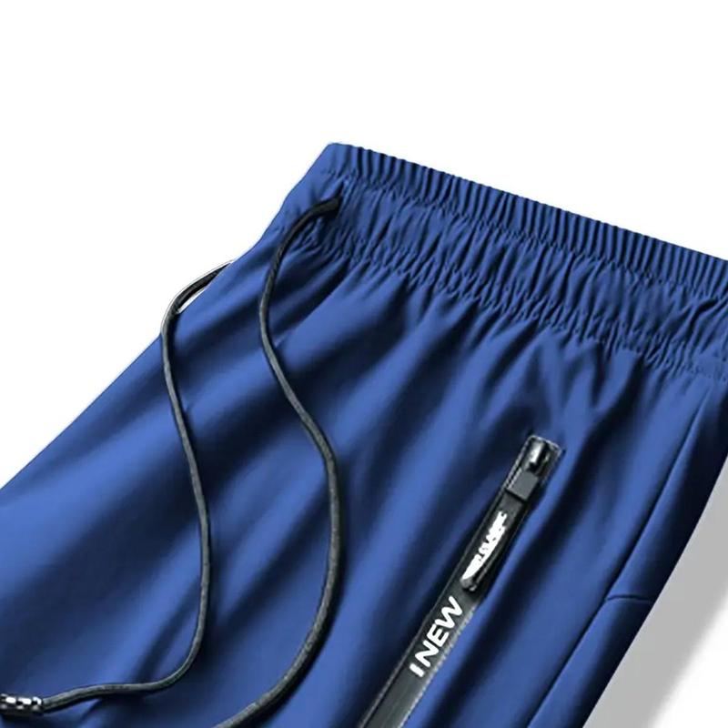 Men's High-Waist Stretch Athletic Pants with Zippered Pockets & Drawstring Waistband - Ice Silk Fiber Fabric All-Season Workout Pants, Suitable for Running, Cycling, Basketball, Golf - Available in Multiple Colors