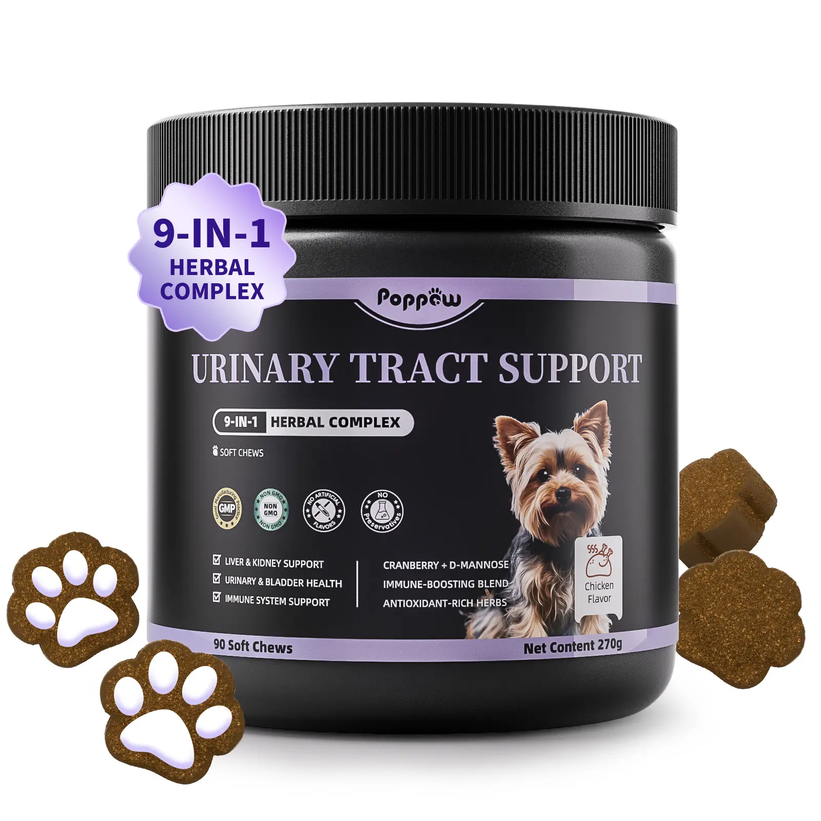 Urinary Tract & Bladder Health Support Supplement for Dogs,Helps Maintain Normal Bladder Function & Incontinence Relief – Natural Bacon Flavor Soft Chews, 90 C