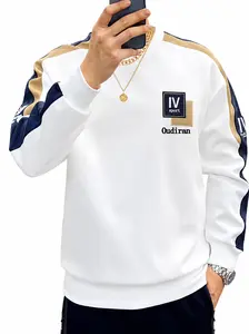 [Autumn Chic] Chic Color-Block Crewneck Sweatshirt - Casual Long-Sleeve Pullover with Logo, Machine Washable, Polyester Blend for Spring and Autumn, Spring/Autumn Apparel | Fashion Sweatshirt | Smooth Fabric, Cute Sweatshirt