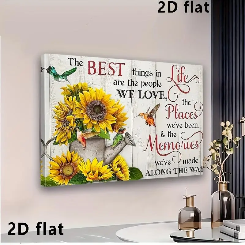 1pc Sunflower Wall Art Print - Farmhouse Decor with Recycled Wood Frame - Vibrant Yellow Sunflowers Canvas Painting - Ready-to-Hang Living Room, Bedroom, Kitchen, Home Office Decoration - Housewarming Wedding Gift for Women/Men - Home Decor,	
