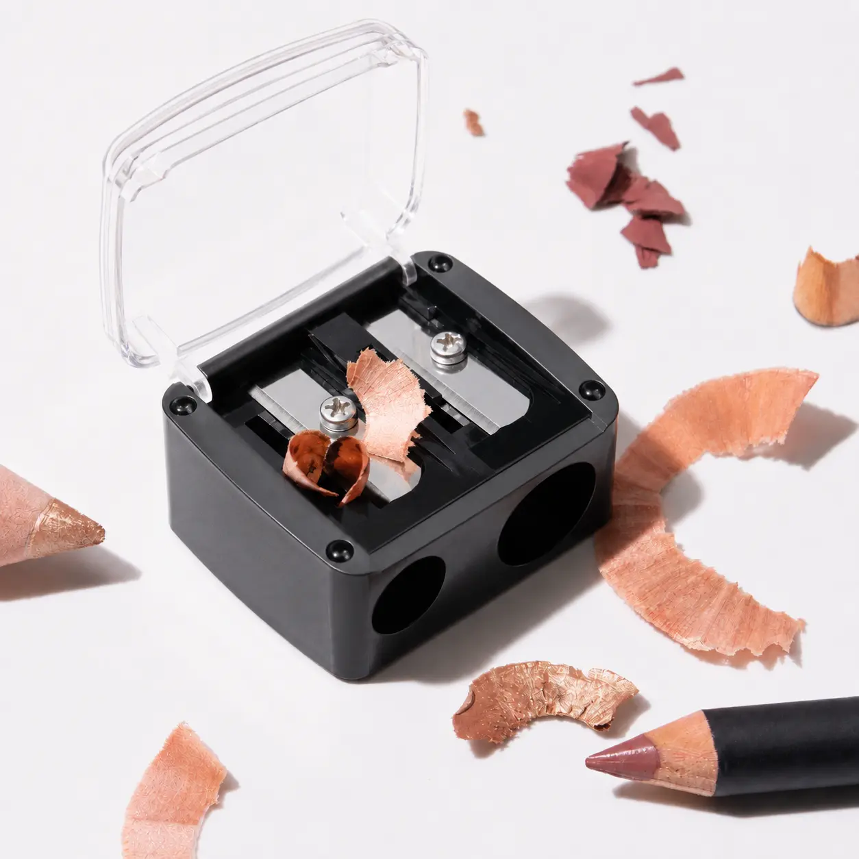 1PC Dual Hole Pencil Sharpener with Clear Lid, Compact Manual Sharpener for Makeup Pencils, Drawing, Office, Travel & Daily Use