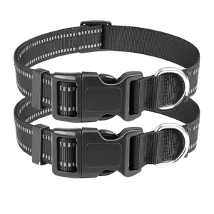 2 Pcs Reflective Dog Collar, Sturdy Nylon Collars, Metal D-Ring, Nylon Pet Collar Adjustable for  Small Medium Large Dogs