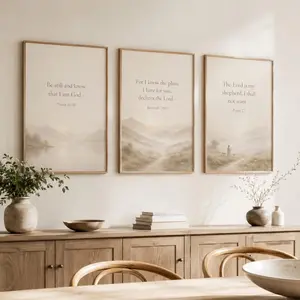 Christian Wall Art Set of 3, Neutral Bible Verse Prints, Psalm 23, Jeremiah 29 11, Psalm 46 10, Minimalist Beige Scripture Digital Download