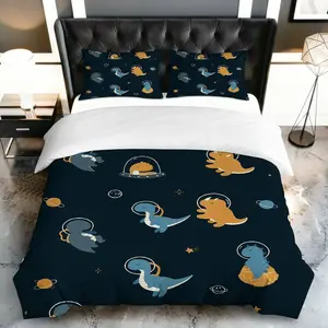 3PCS Duvet Cover Set, 1 Duvet+2 Pillowcases(Without filler), Dinosaur Space Adventure Cute Whimsical Fun theme, Christmas bedding set, Astronaut Design Suitable for decoration bedroom dorm room studio apartment guest room.