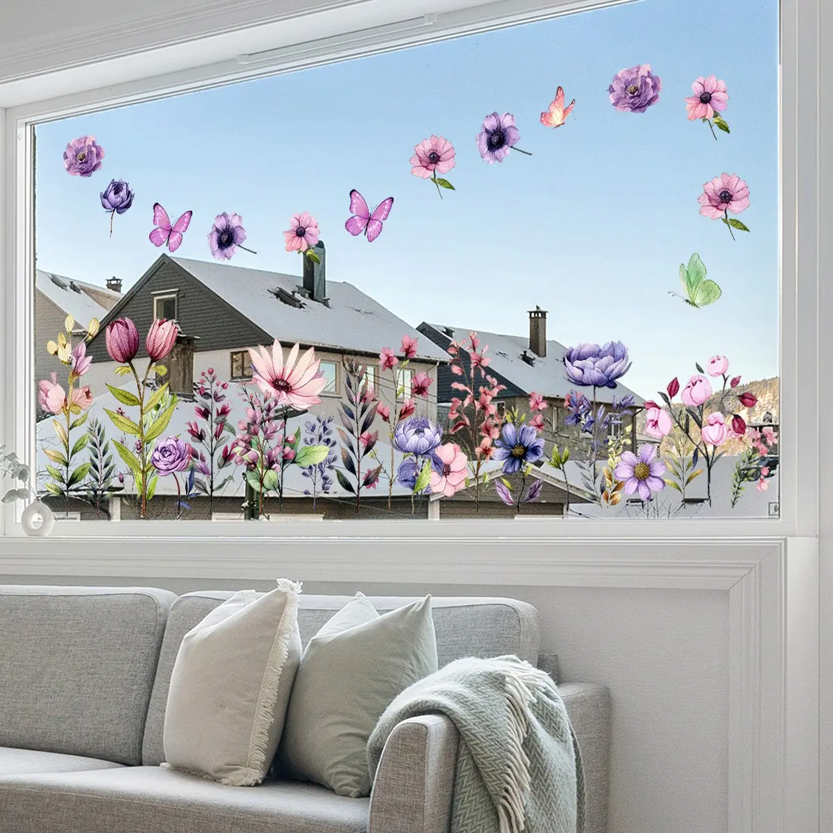 Floral Butterfly 2D Window Decal (30x90cm), Static Glass Sticker, Window Decoration, Durable & Stylish Design, Perfect for Home Decor