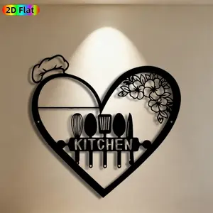 1pc Heart & Kitchen Utensils Metal Wall Art, Romantic Heart & Kitchen Utensils Statue Mural, Ideal Gift for Valentine's Day, Wedding Anniversary, Kitchen Decor Enthusiasts,  Perfect for Kitchen Wall & Dining Room Wall, Charming Indoor Cooking-Themed Decor