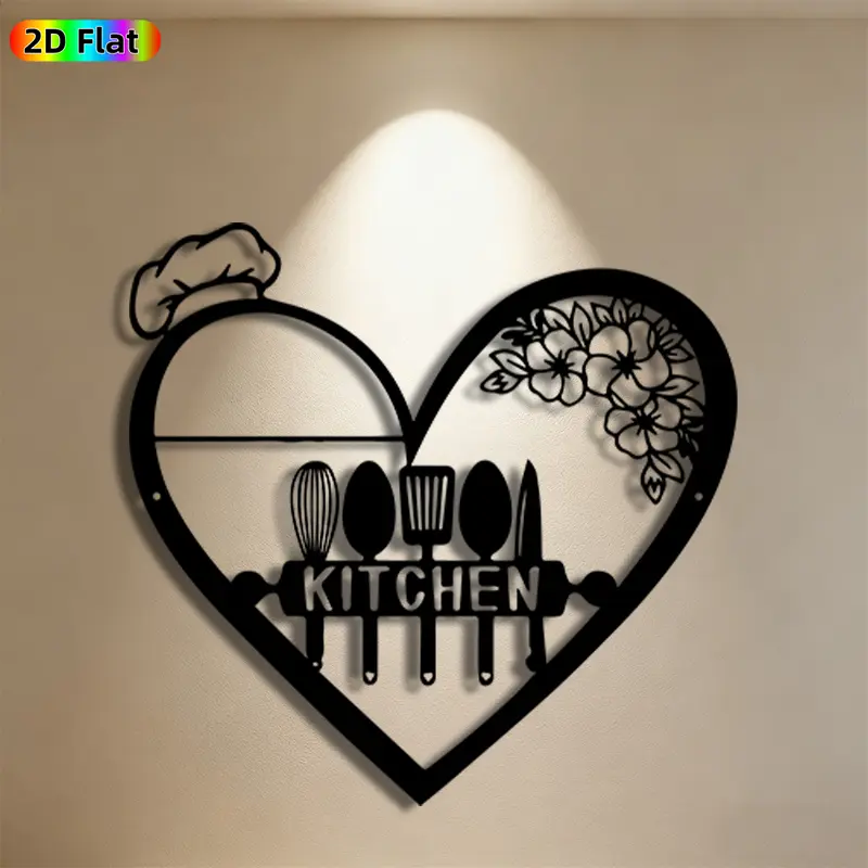 1pc Heart & Kitchen Utensils Metal Wall Art, Romantic Heart & Kitchen Utensils Statue Mural, Ideal Gift for Valentine's Day, Wedding Anniversary, Kitchen Decor Enthusiasts,  Perfect for Kitchen Wall & Dining Room Wall, Charming Indoor Cooking-Themed Decor