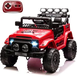 GARVEE 12V Ride-On Truck Car with Remote Control, 5MPH Max Speed, Steering Wheel, Accelerator Pedal, Treaded Tires, Music and Story Features, Red - Fun and Safe Electric Ride-On Toy