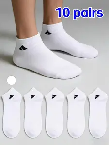 10 pairs, men's and women's summer solid color socks, comfortable versatile style, breathable and sweat absorbing sports and leisure socks, suitable for daily leisure, outdoor play, vacation, Sweat absorbent socks