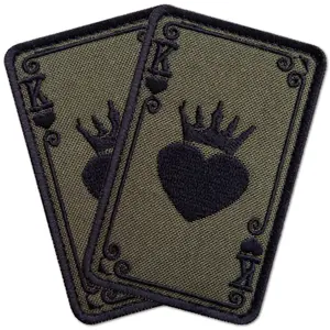 Bluyellow 2Pcs King of Hearts Patch Set, Embroidered Tactical Patches for Military Backpack for Men, Tactical Vest, Military Helmet, Dog Vest, Hook and Loop King Playing Card, Sew on Opt, Green, 2x3"