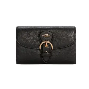 COACH Kleo Leather Clutch Wallet for Women – Casual Flap-Over Design in Black