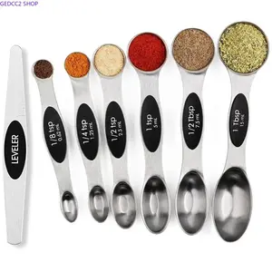 7-Piece Stainless Steel Magnetic Measuring Spoon Set with Leveler, Stackable Baking Measuring Spoons for Cooking, Baking, Spice & Kitchen Utensils Gadgets