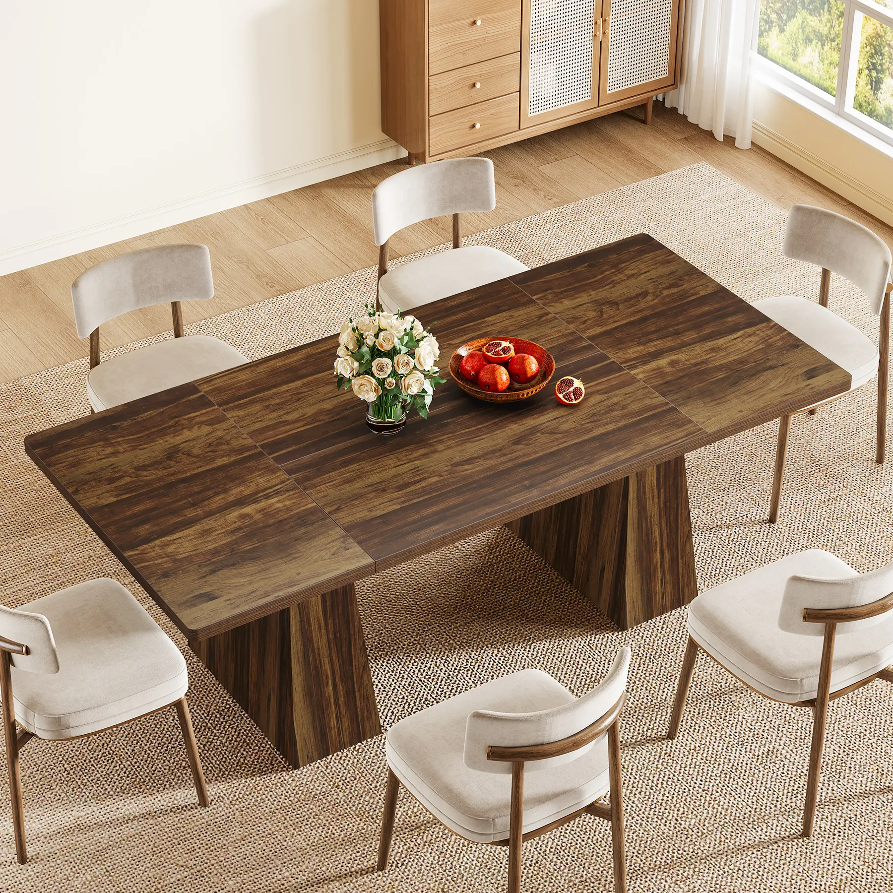 Tribesigns 63-Inch Black Dining Table for 4-6, Modern Kitchen Table with Sturdy Tapered Wood Legs, Rectangular Dinner Table with Large Tabletop for Dining Room, Kitchen, Living Room, Dark Brown