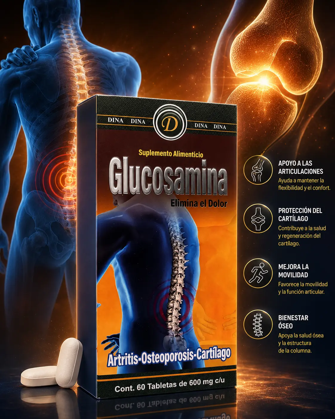 Joint Support Supplement – Glucosamine Chondroitin MSM & Hyaluronic Acid | 60 Capsules , 600 MG | Mobility, Flexibility & Comfort