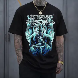 Avenged Sevenfold Grim Reaper Graphic Band Tee, Oversized Cotton T-Shirt, Dark Mage Skull Front Print Shirt, Heavy Metal Streetwear Unisex