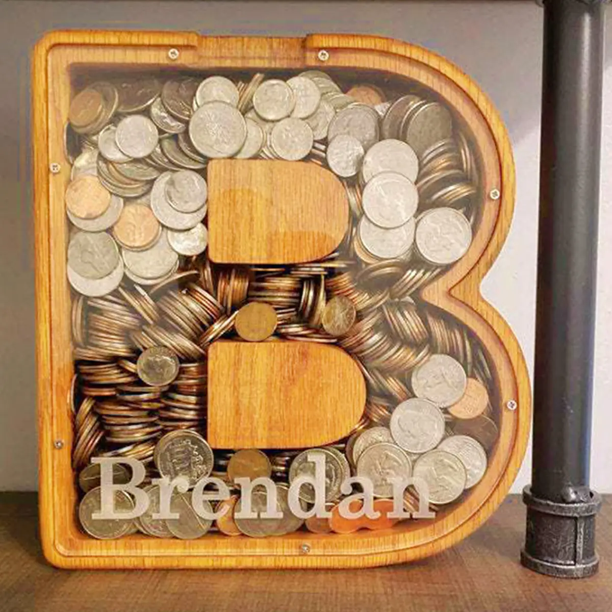 1Pc Wooden Letter Piggy Bank,Coins Jar, Home Desktop Crafts Ornament Decor, Saving Money Tips, Saving Challenge Coin Money Saving Box, Gift Ideas, Wed