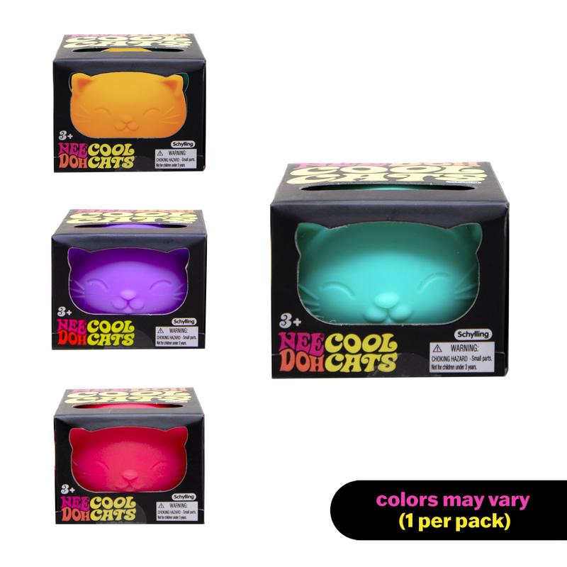 NeeDoh Cool Cat - Squishy, Squeezy, Stretchy Stress Ball Cats, Sensory Fidget Toy- 4 assorted colors - Ages 3 and up - One randomly selected piece stress ball