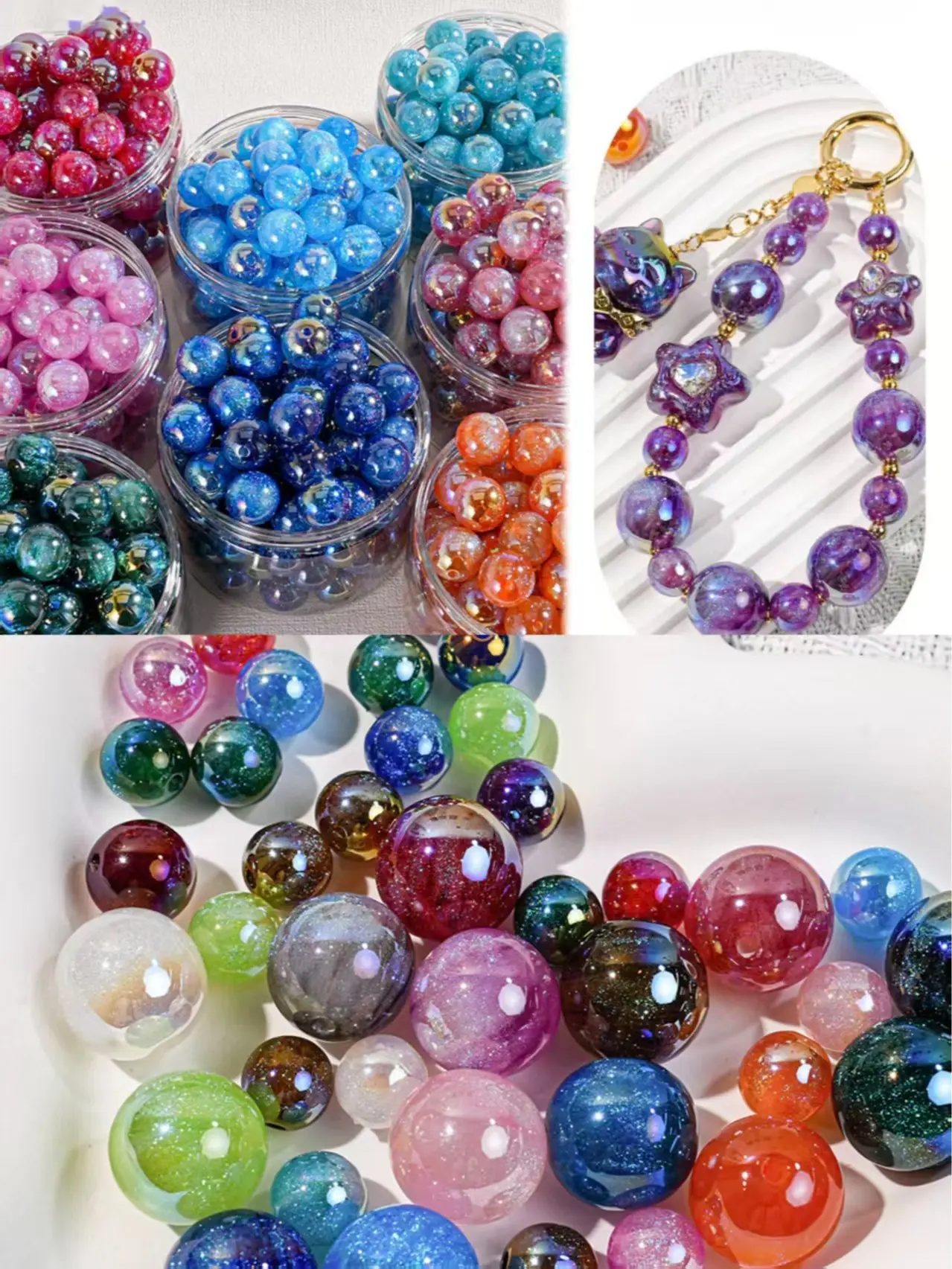 Ltty-T19-Mermaid Round Beaded for Phone Chain DIY Material Loose Beads12mm/16mm