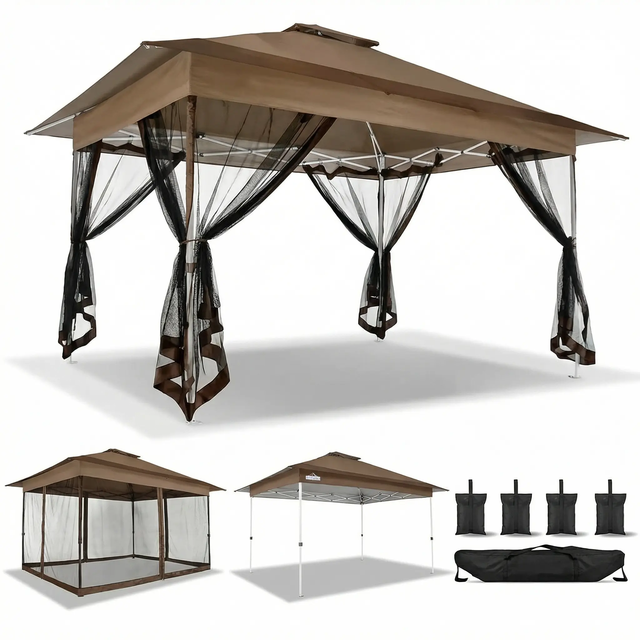 COBIZI 10‘x15’ Pop-Up Gazebo - Outdoor pop-up sunshade canopy tent, patio gazebo, shade canopy - Mesh tent with portable storage bag, suitable for camping, garden, terrace, backyard