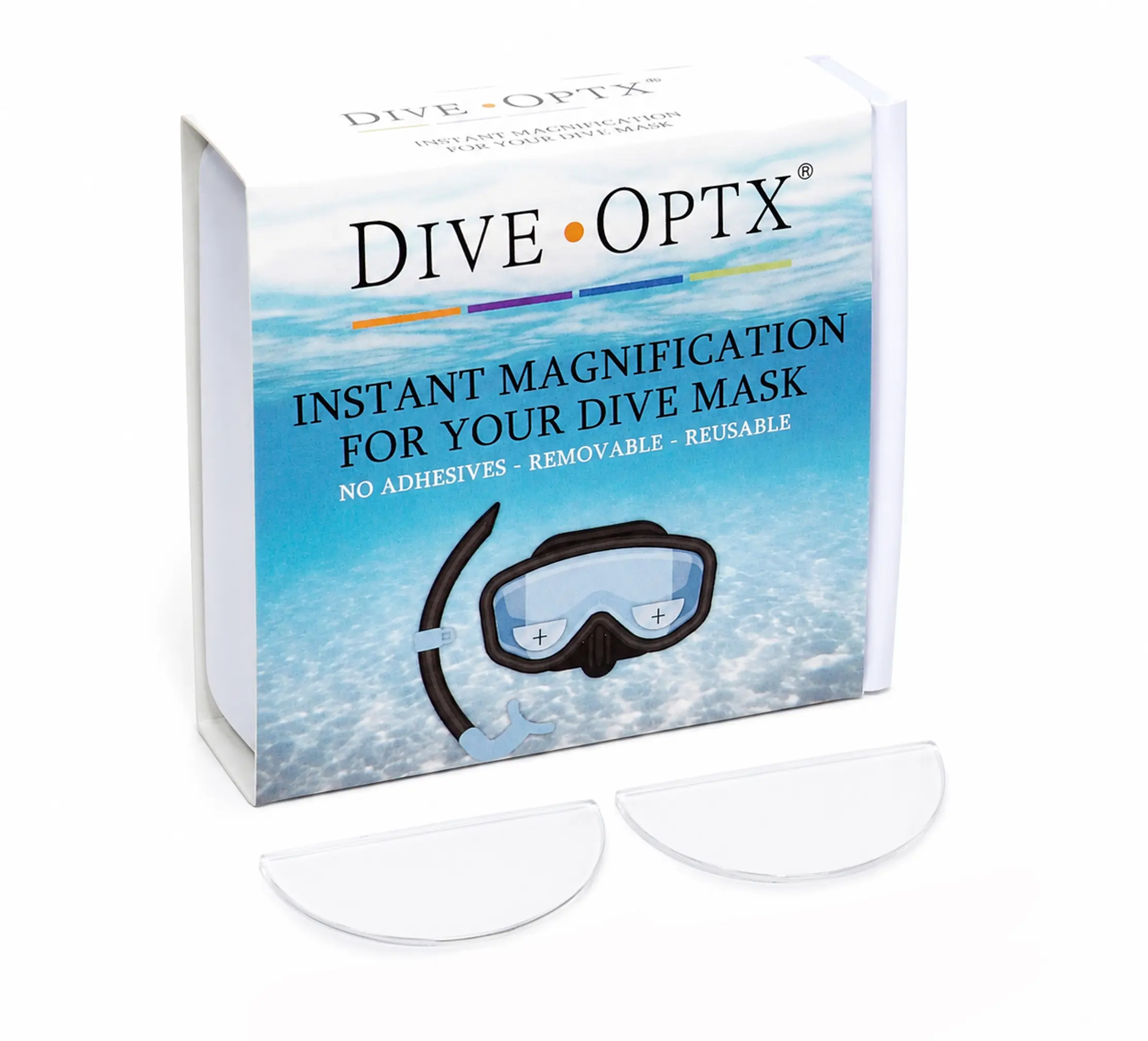 Dive OPTX Stick-On Bifocal Lenses for Scuba Masks & Goggles, Water-Activated Reusable Magnifying Readers