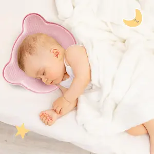 Memory Foam Pillow, Flat Head Prevention Pillow for Boys and Girls, Soft Breathable Support Cushion with Cute Bear Design