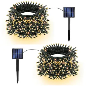 2 Pack/4 Pack Solar String Lights, 200 LED 66 FT/400 LED 132 FT, Waterproof, 8 Modes, Warm White, Outdoor Christmas Decorations