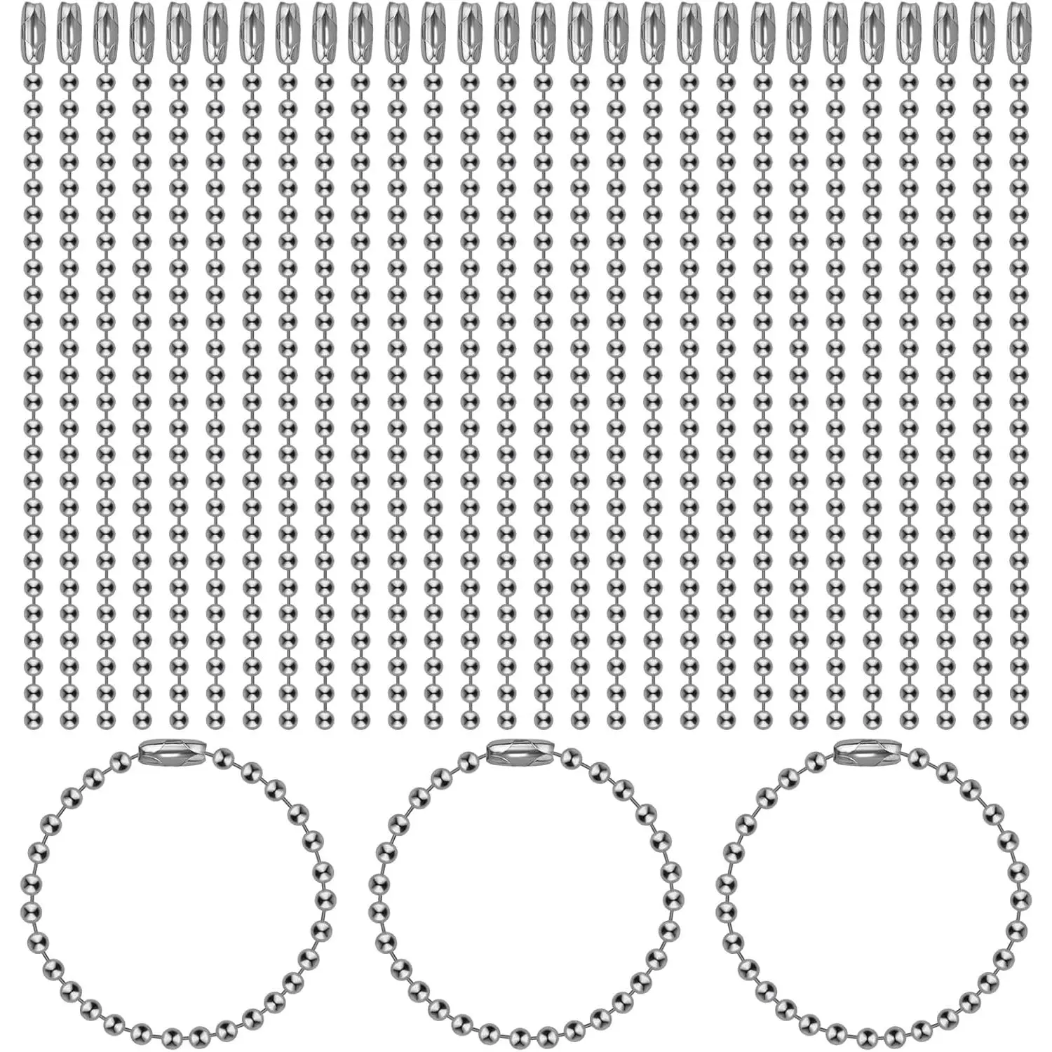 100 count Ball Bead Chains 4 Inch, Adjustable Metal Chains 2.4mm, with Connectors - ,  Tag Chains for  Making, DIY Craft Projects,  Color