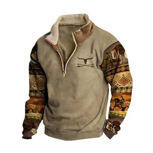 Mens Aztec Cowboy Hoodies Vintage Bull Head Print Western Sweatshirt for Men Casual Long Sleeve 1/4 Zip Pullover Menswear Clothing Fitted Medium Stylish Sweaters Tops Underwear Human Longsleeves