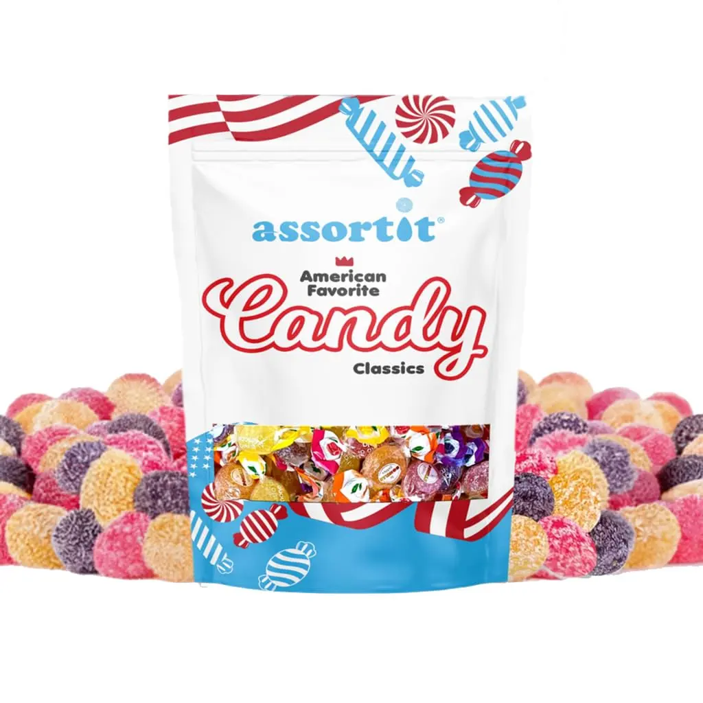 Premium Italian Fruit Jelly Candies - 2.25lb 4 Flavor Assortment- Vegan, Gluten Free, Natural Flavors, Individually Wrapped Soft And Chewy Candy Perfect For Holidays, Parties, & Gifting Bulk (36 Oz)