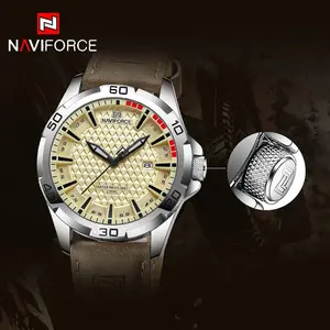 NAVIFORCE Top Brand  Men Casual Sport Military Quartz Calendar Wrist Watch for Man Business Leather Waterproof Male ClockNF8023