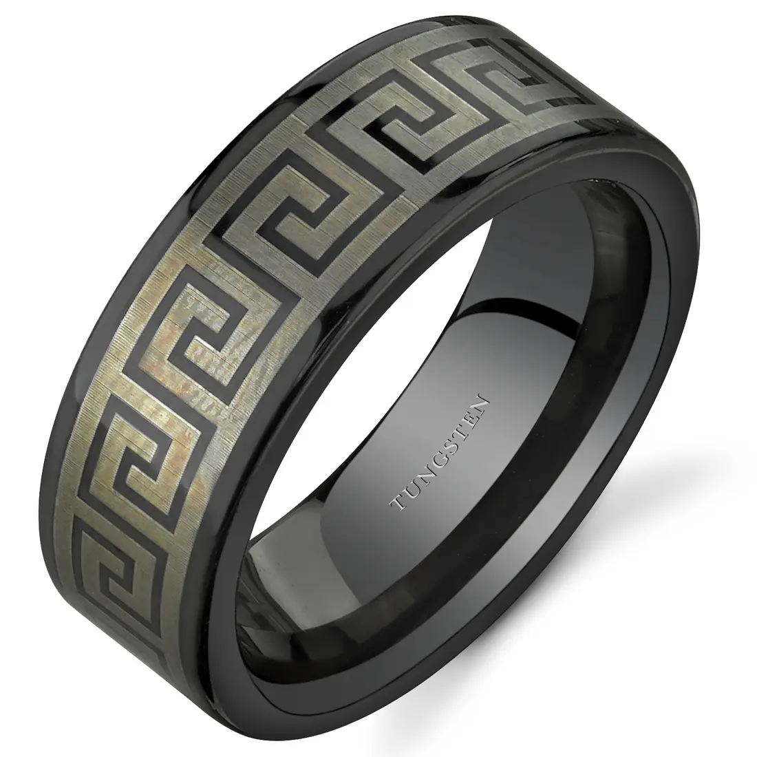 Men's Greek Key Motif 8mm Black Tungsten Daily Engagement Birthday Anniversary Male