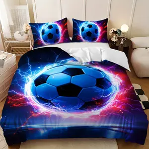 Bedding 3-piece set - 3PCS,Blue and Purple Lightning Soccer Football Design Down Comforter Set (1 comforter cover + 2 pillowcases, filling not included) - soft and comfortable, suitable for family bedrooms.
