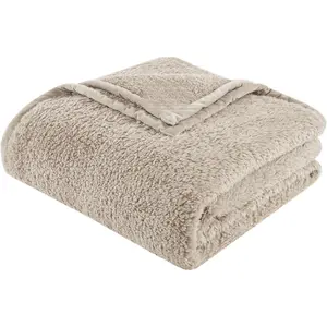 Burlington Berber Super, Lightweight Cover with Luxrurious Velvet Binding, Trendy All Bedspread-, King: 108x90, Tan